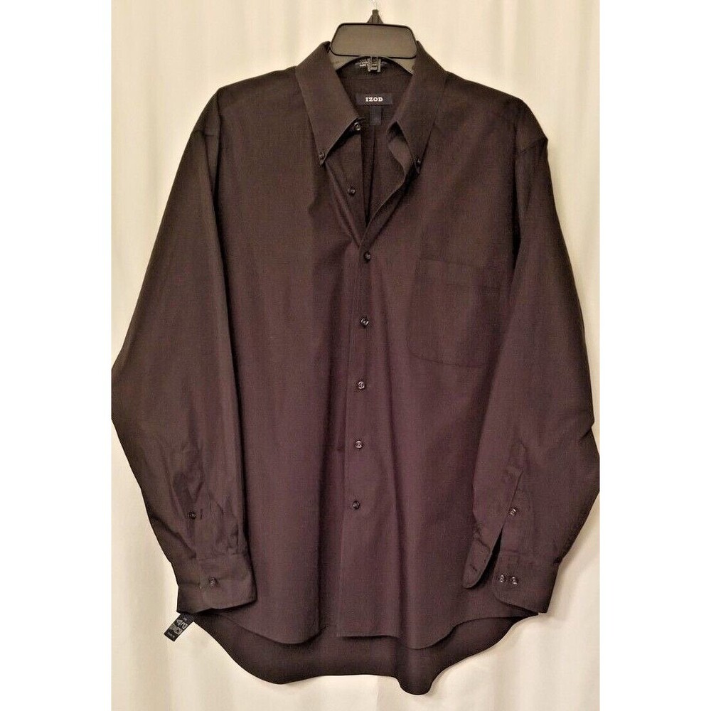 Men's  Izod Silky Poplin Easy Care Black Button  Shirt 34/35 Classic Size XL - Picture 2 of 4